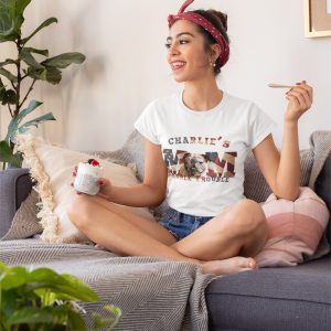 Dog Mom Top with Personalized Pet & US Flag Design