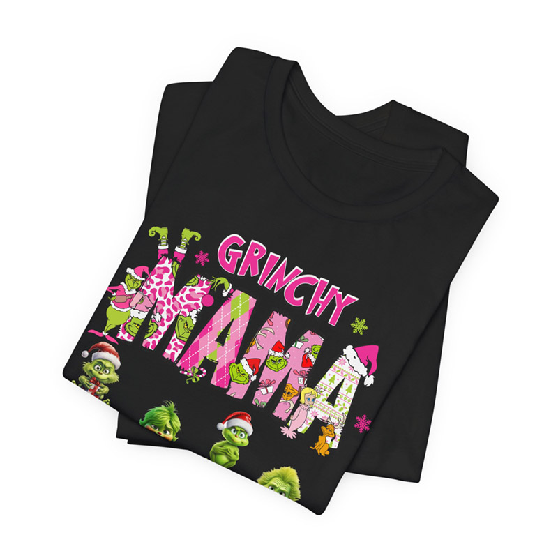 Grinchy Mama Personalized Christmas T-Shirt - Image 3