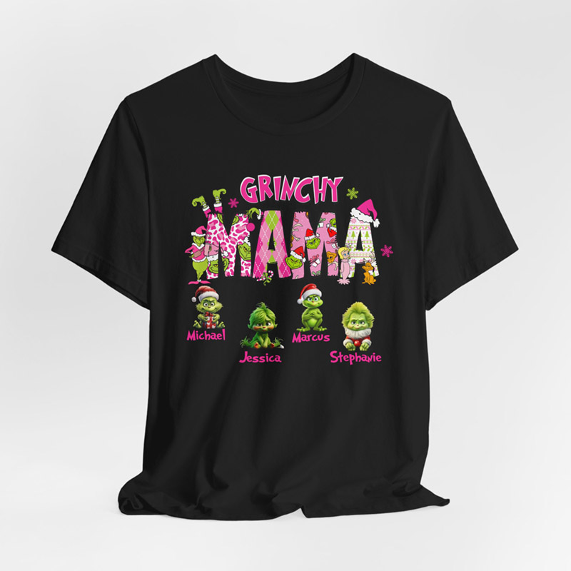 Grinchy Mama Personalized Christmas T-Shirt - Image 4
