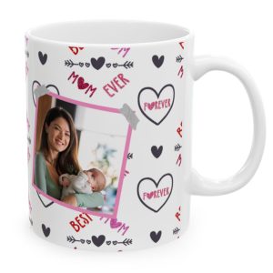 Best Mom ever personalized picture mug with Love hearts