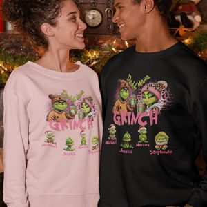 Daddy/Mama Pink Mama Grinch Personalized Christmas T-Shirt