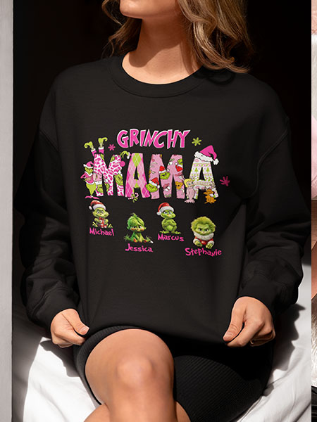 Grinchy Mama Personalized Christmas T-Shirt