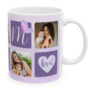 Mom personalized Purple butterfly  Mug with 5 Pictures