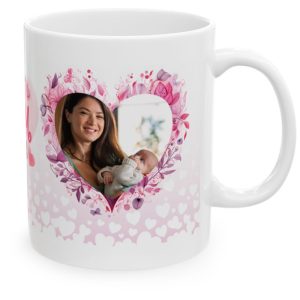 Pink Best Mom ever personalized mug with floral Love heart